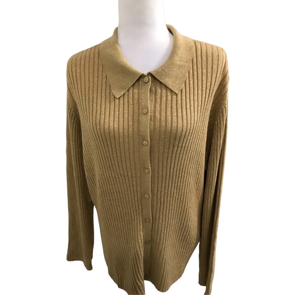 NEW Venezia Jeans Company Women Sweater Top Gold Metallic Size 26/28 Button Down